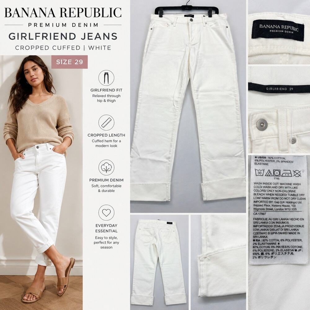 Banana Republic Women’s Girlfriend Jeans White Cropped Cuffed Size 29